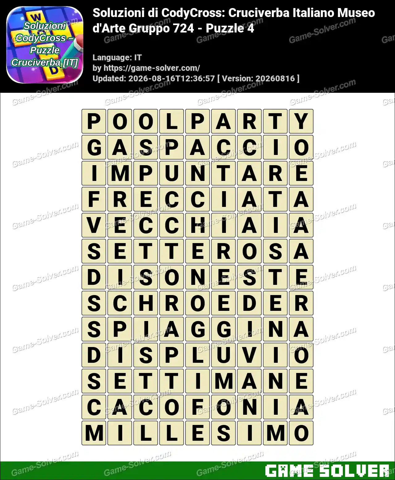 Soluzioni di CodyCross: Cruciverba Italiano Museo d’Arte Gruppo 724 – Puzzle 4